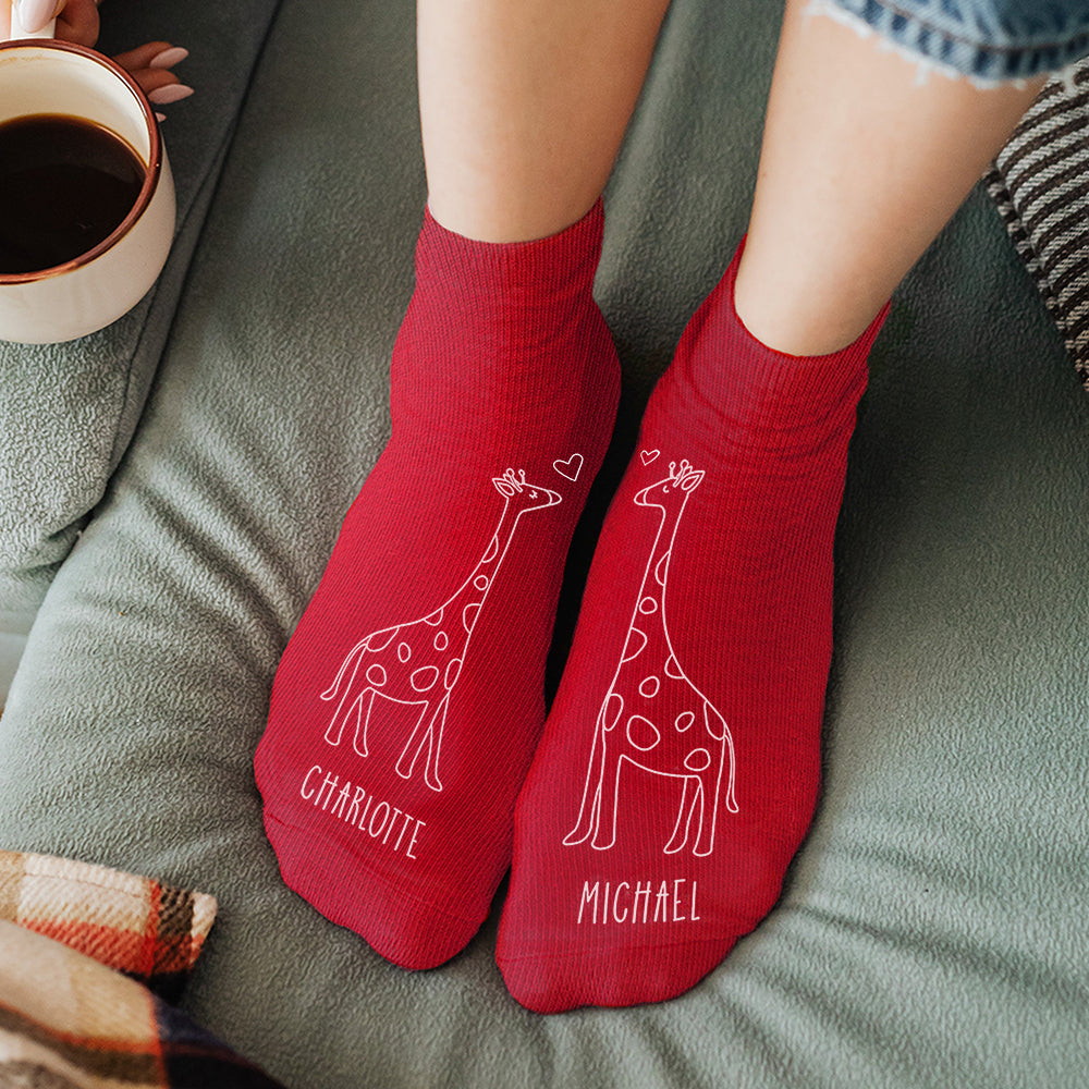 Personalized Socks - Personalized Kissing Giraffe Couple Socks 