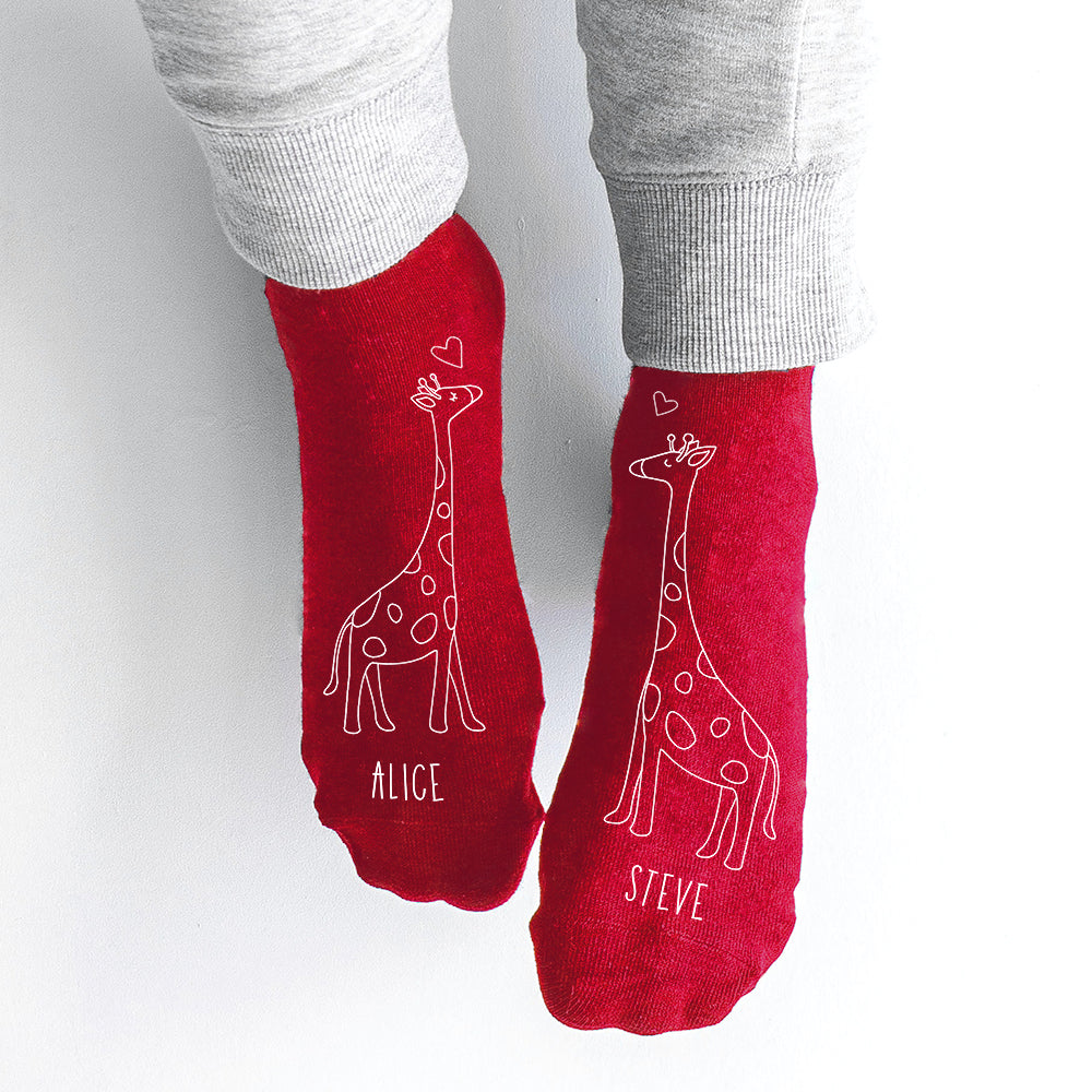 Personalized Socks - Personalized Kissing Giraffe Couple Socks 