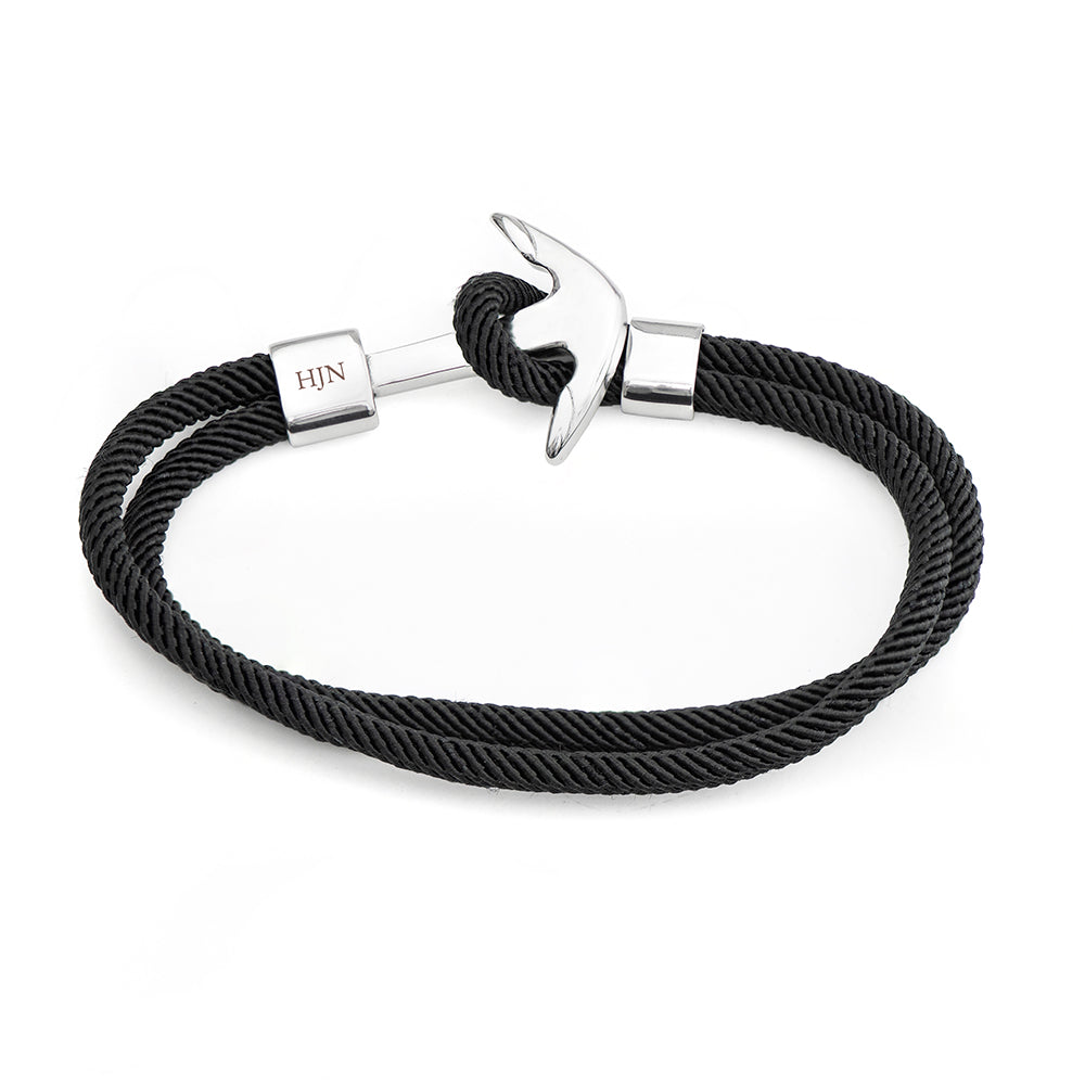 Personalized Men's Bracelets - Personalized Men's Black Rope Nautical Anchor Bracelet 