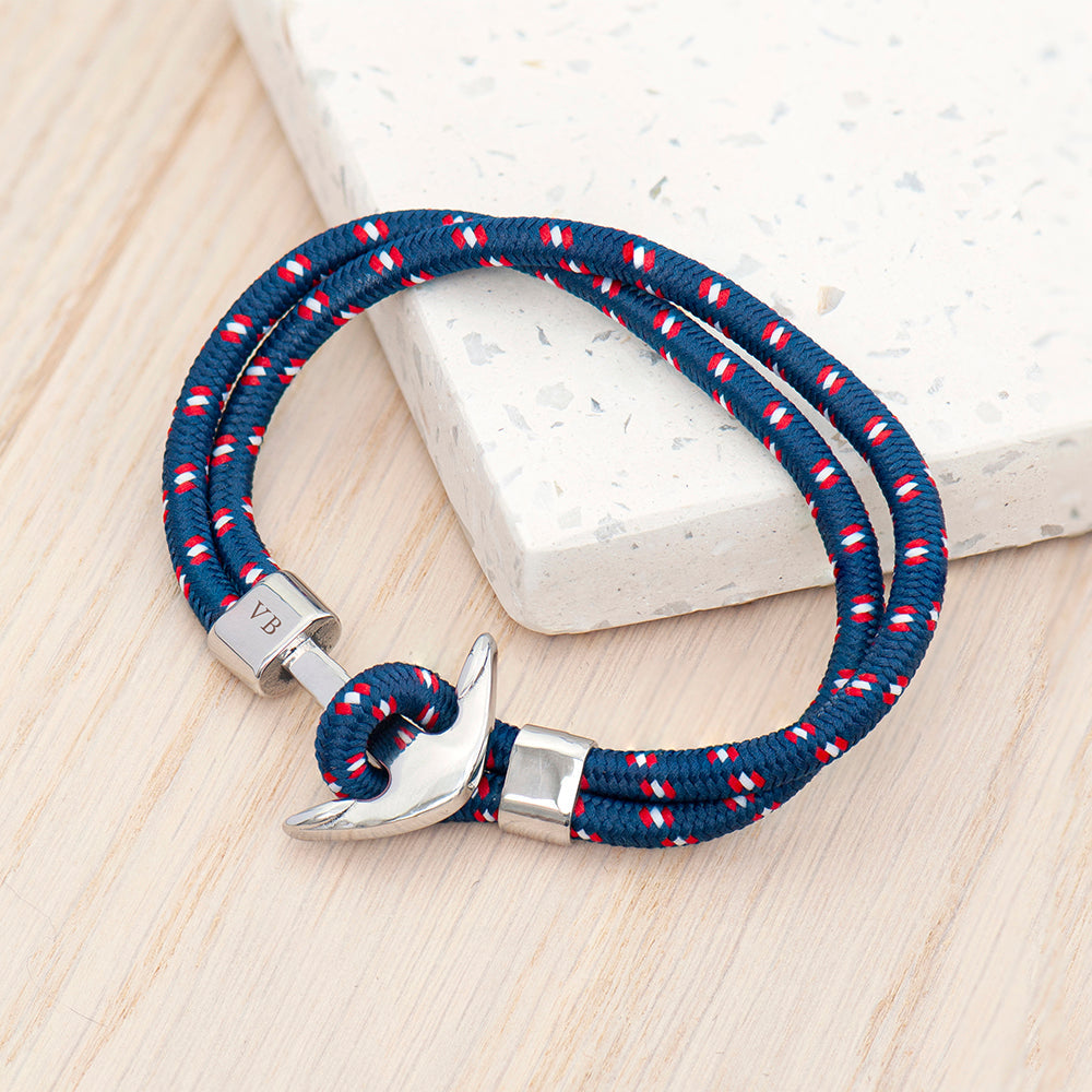 Personalized Men's Bracelets - Personalized Men's Blue Rope Nautical Anchor Bracelet 