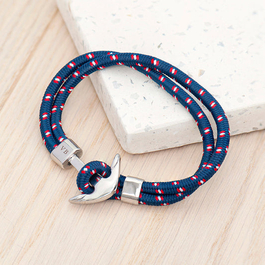 Personalized Men's Blue Rope Nautical Anchor Bracelet