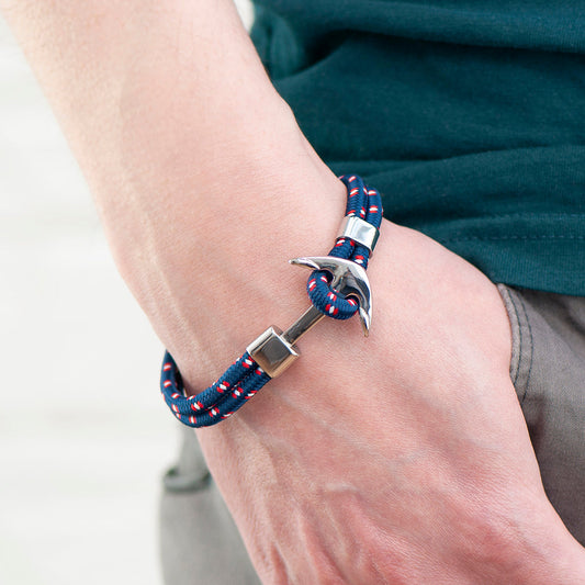 Personalized Men's Blue Rope Nautical Anchor Bracelet