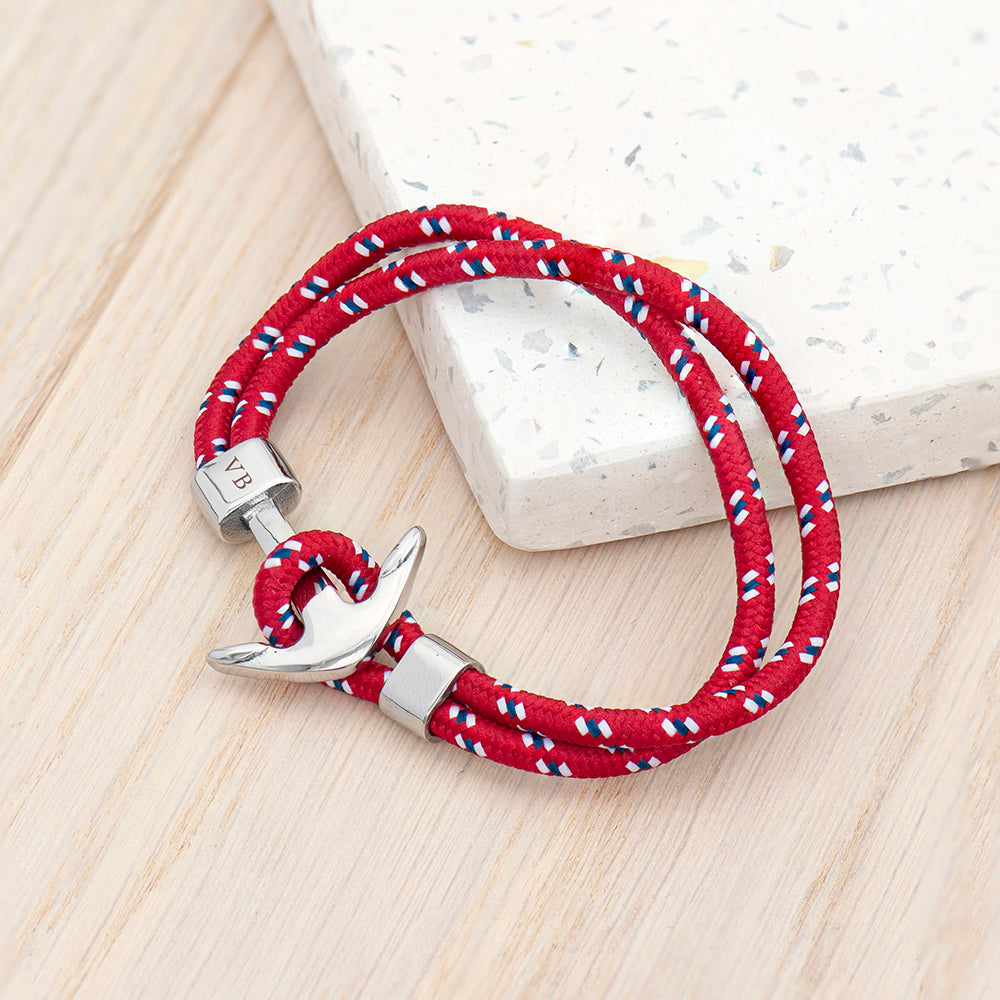 Personalized Men's Bracelets - Personalized Men's Red Rope Nautical Anchor Bracelet 