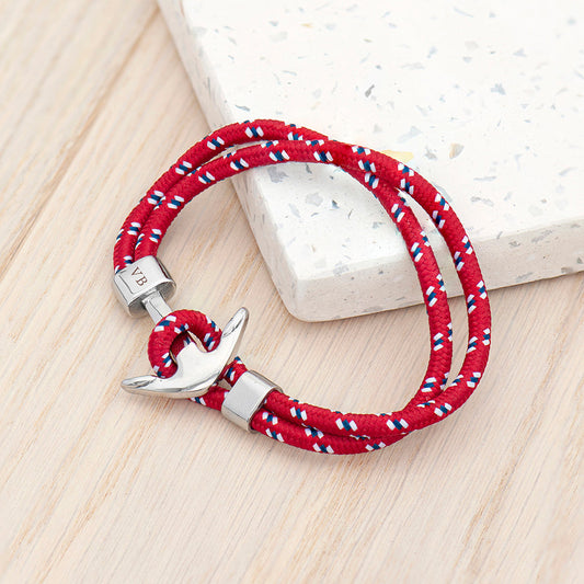 Personalized Men's Red Rope Nautical Anchor Bracelet