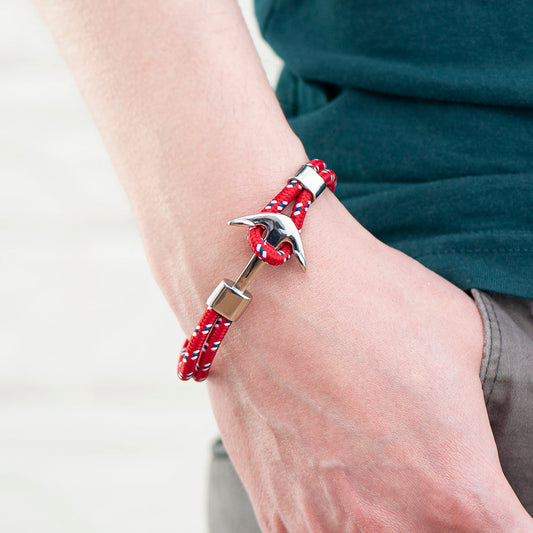 Personalized Men's Red Rope Nautical Anchor Bracelet