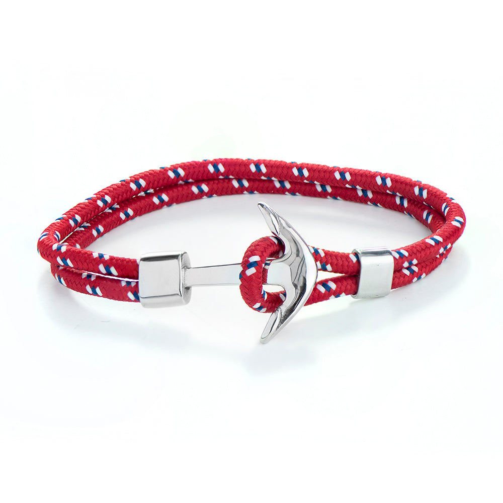 Personalized Men's Bracelets - Personalized Men's Red Rope Nautical Anchor Bracelet 