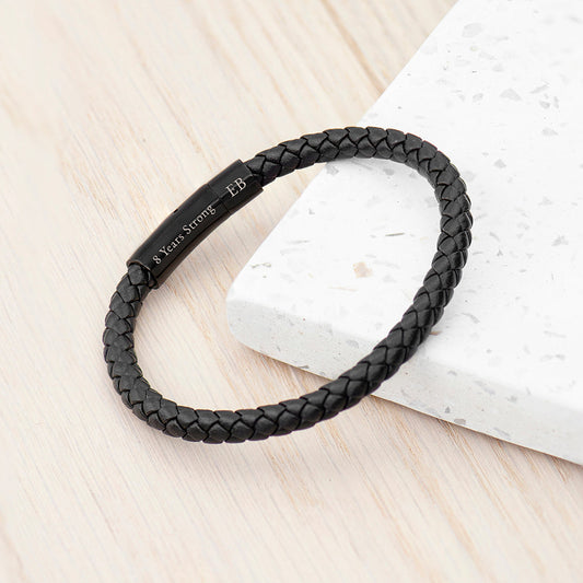 Personalized Men's Woven Black Leather Bracelet