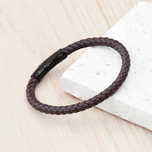 Personalized Men's Woven Brown Leather Bracelet