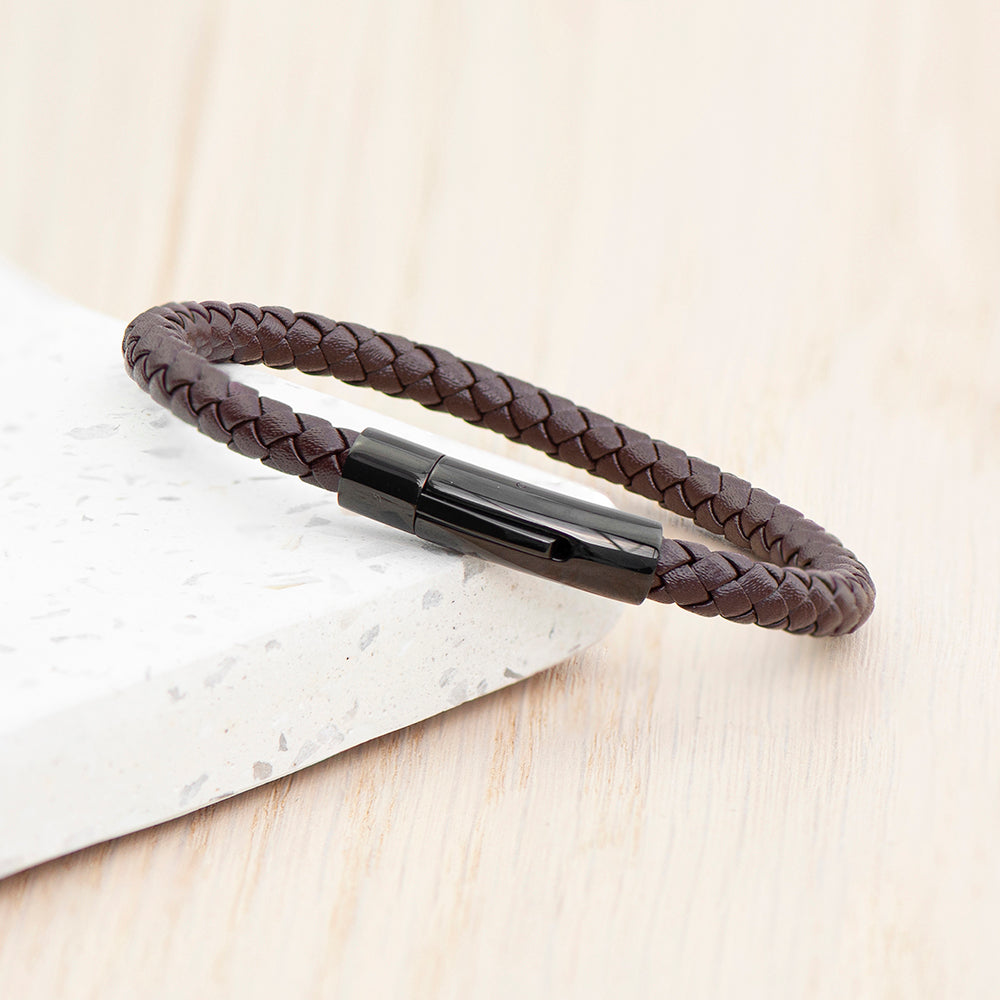 Personalized Men's Bracelets - Personalized Men's Woven Brown Leather Bracelet 
