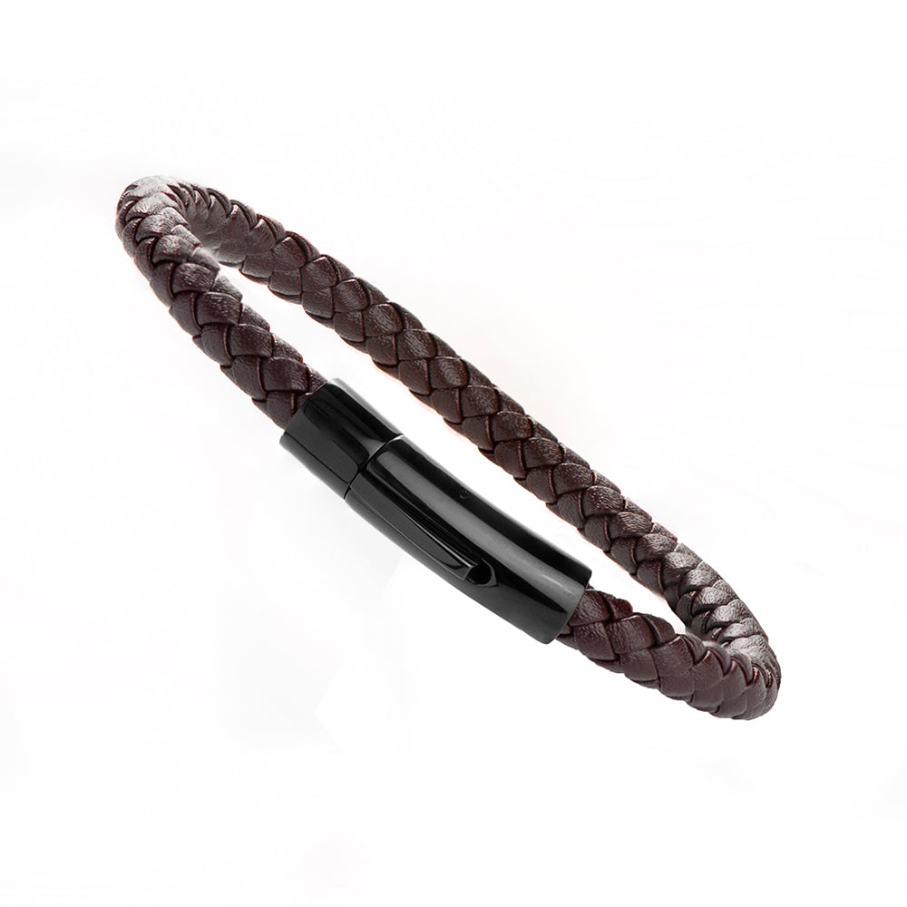 Personalized Men's Bracelets - Personalized Men's Woven Brown Leather Bracelet 