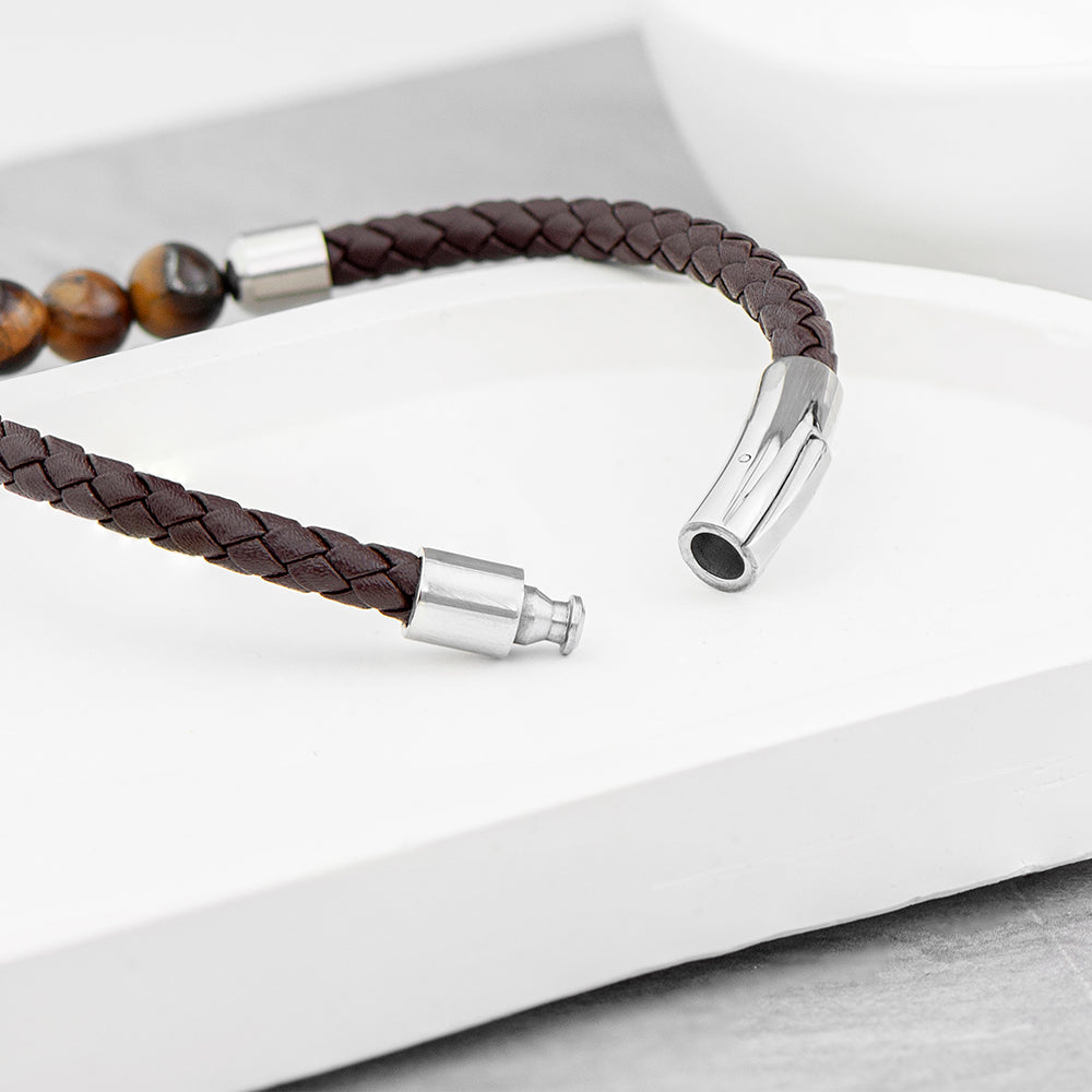 Personalized Men's Bracelets - Personalized Men's Woven Tiger's Eye Bracelet 