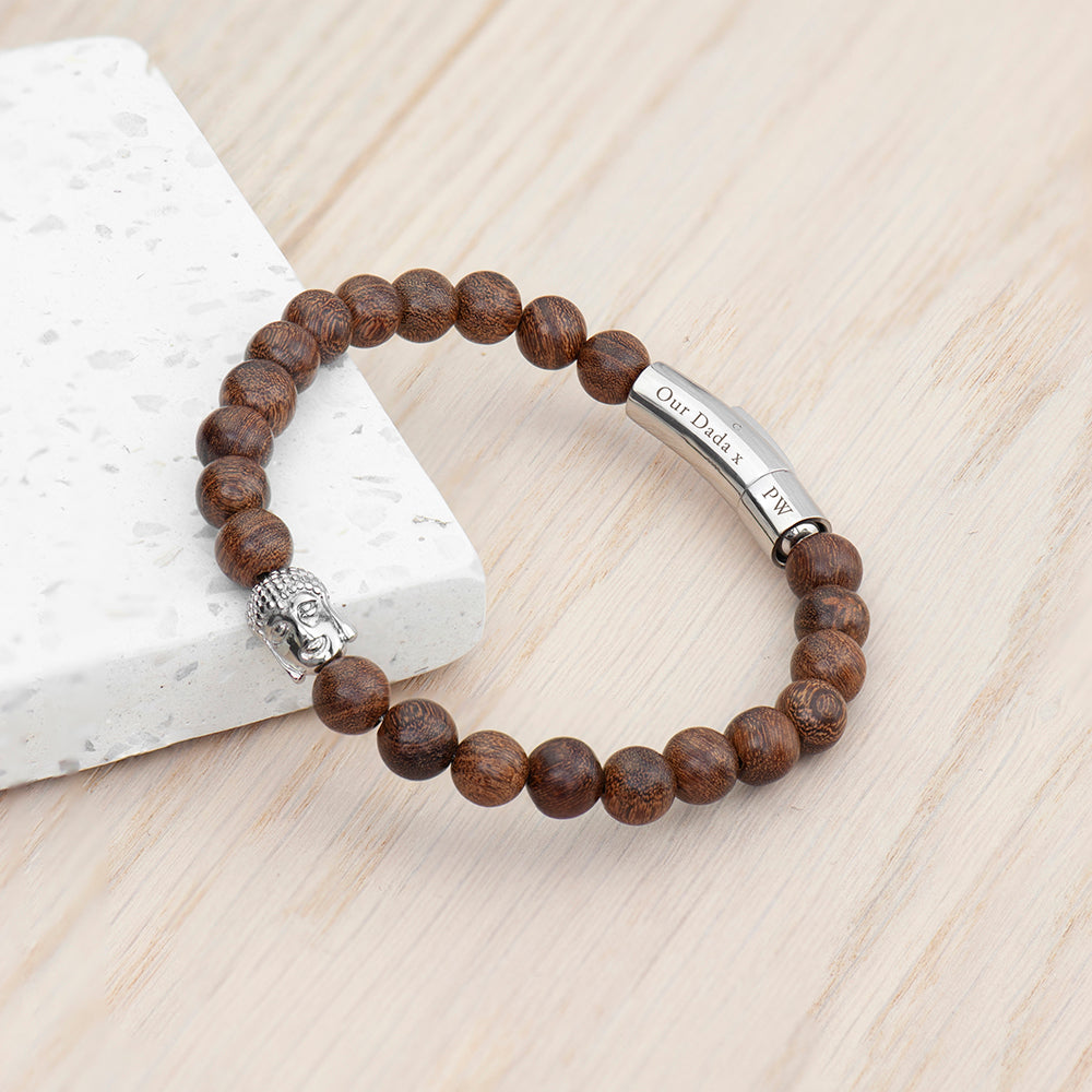 Personalized Men's Bracelets - Personalized Men's Wooden Buddha Bracelet 