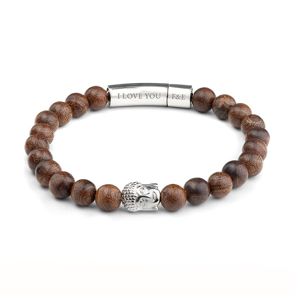 Personalized Men's Bracelets - Personalized Men's Wooden Buddha Bracelet 