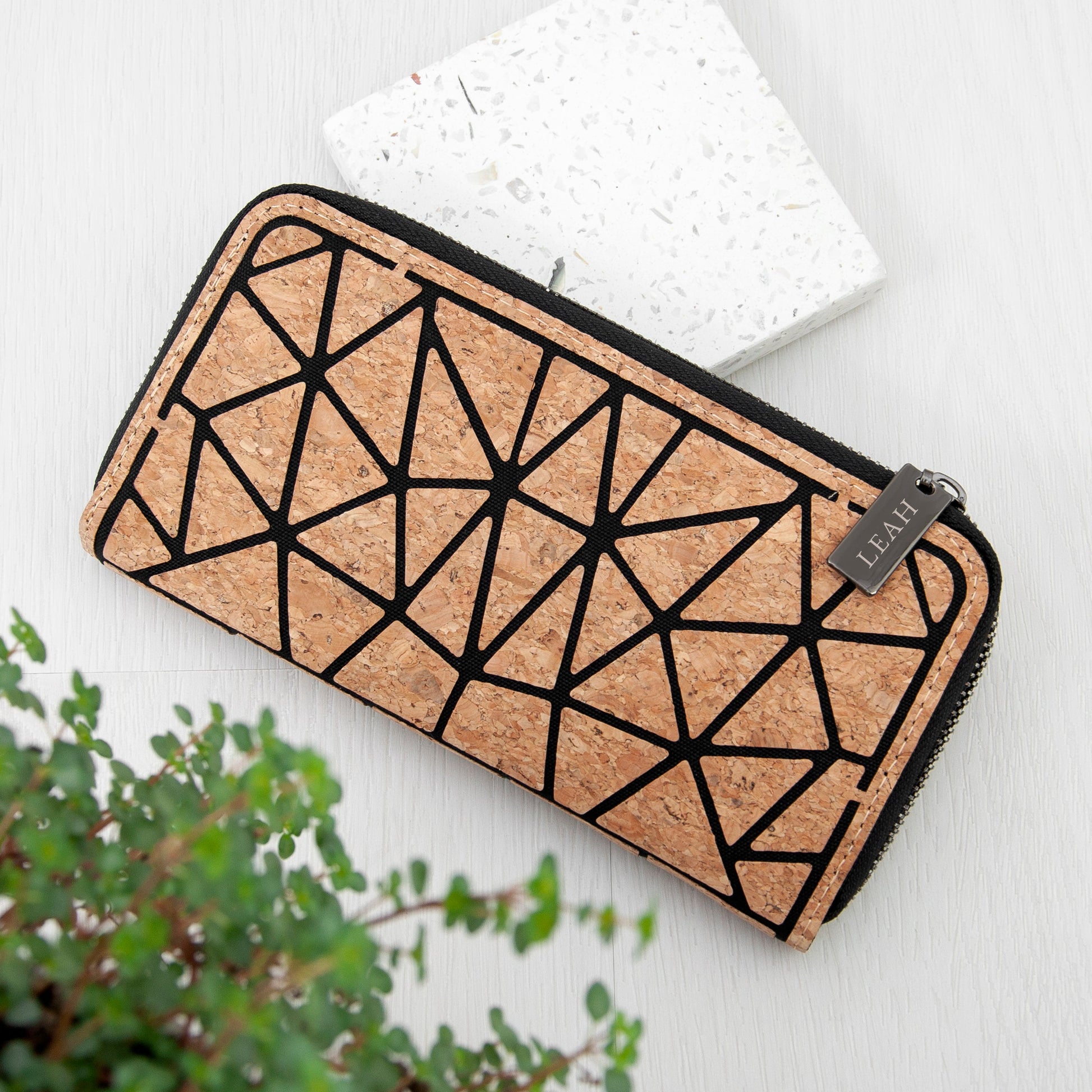 Personalised Geometric Cork Zip Wallet - Lovesakes