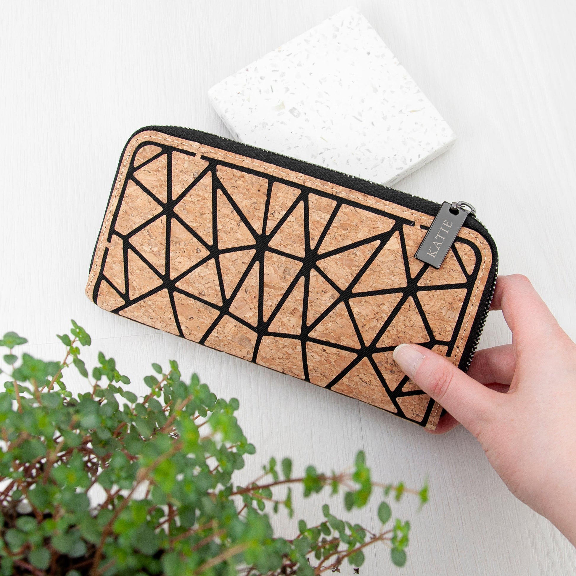 Personalised Geometric Cork Zip Wallet - Lovesakes