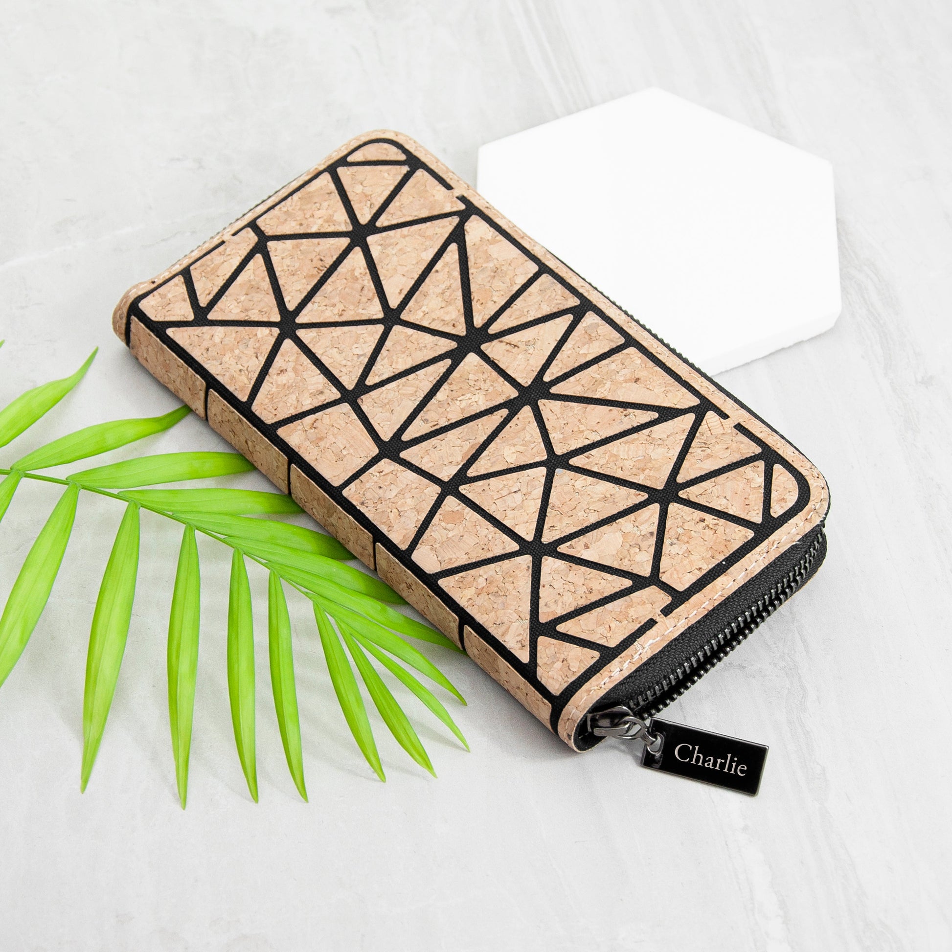 Personalised Geometric Cork Zip Wallet - Lovesakes