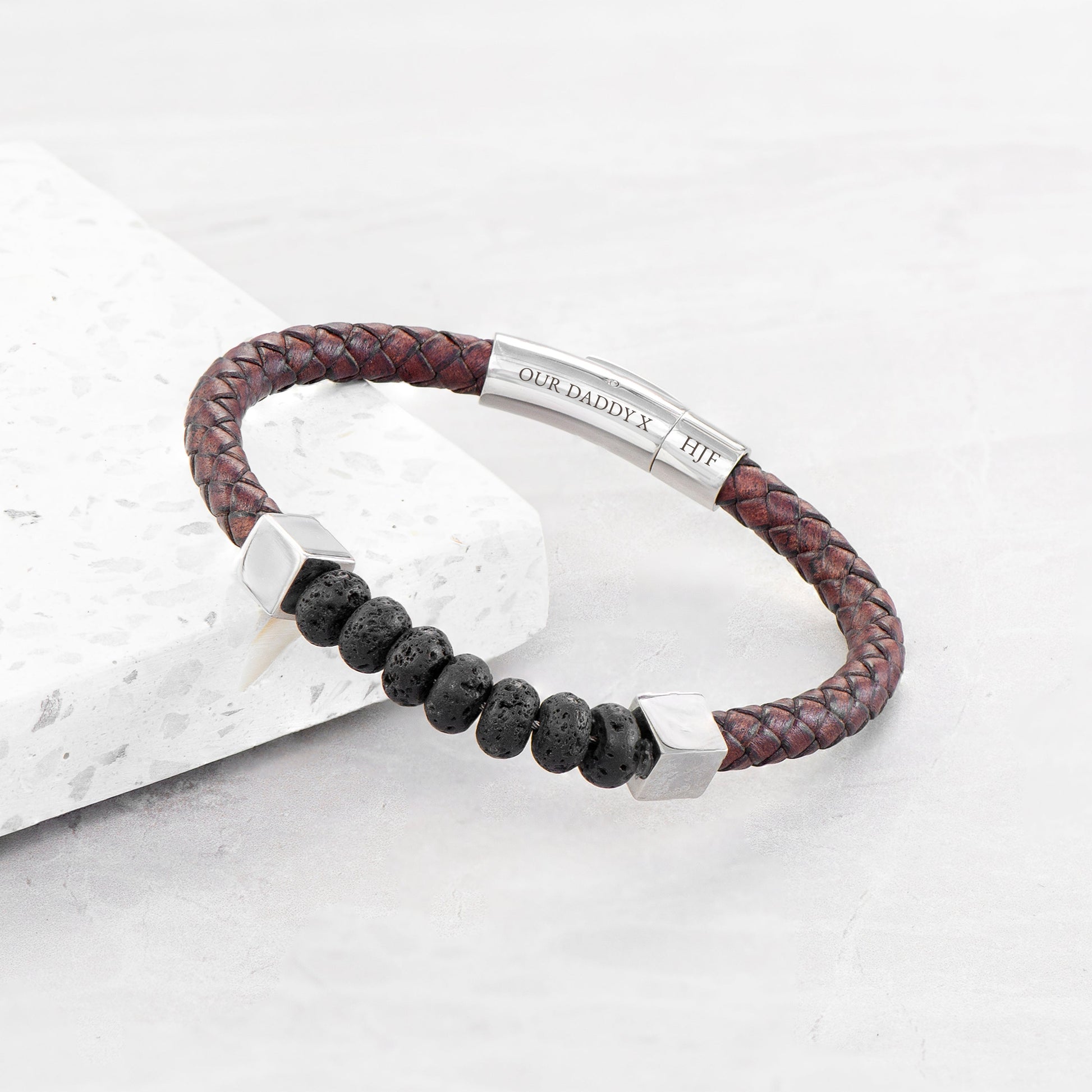 Personalized Men's Bracelets - Personalized Men's Leather Beaded Bracelet 