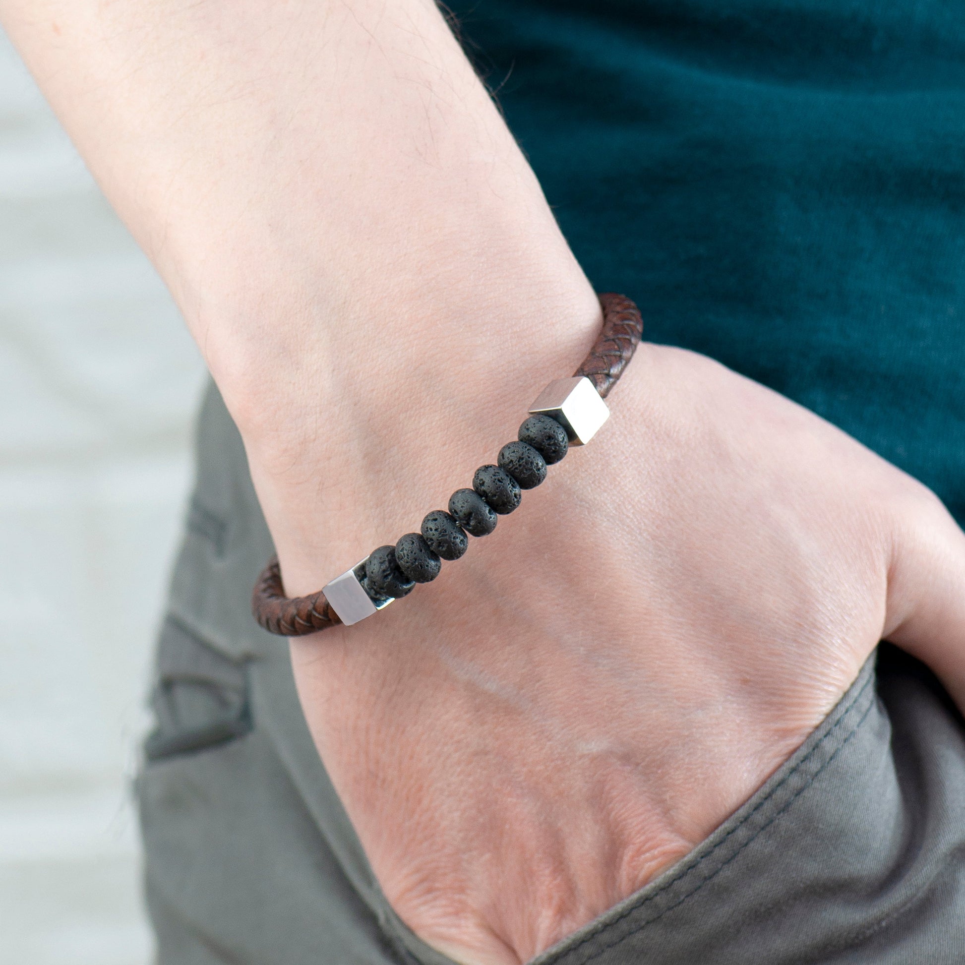 Personalized Men's Bracelets - Personalized Men's Leather Beaded Bracelet 