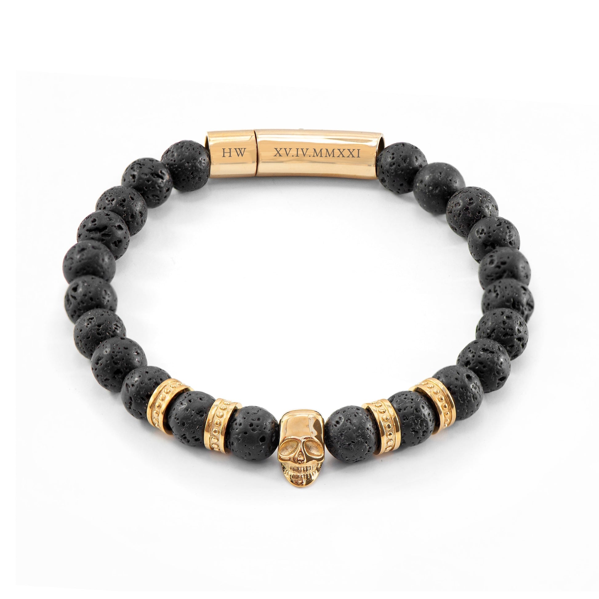 Personalized Men's Bracelets - Personalized Men's Golden Skull Beaded Bracelet 