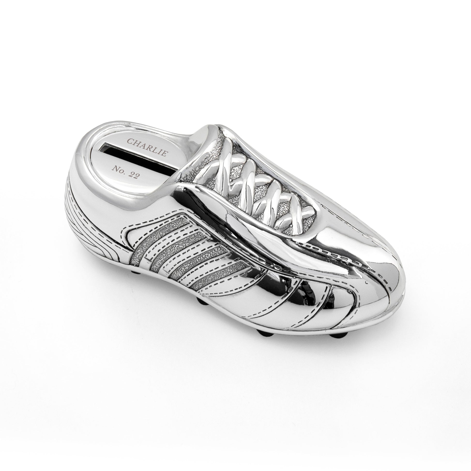 Personalized Money Boxes - Personalized Silver Plated Football Boot Money Box 