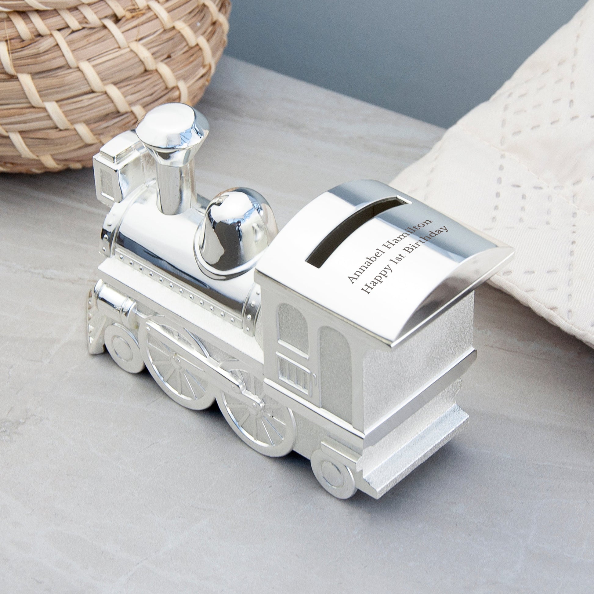 Personalized Money Boxes - Personalized Silver Plated Train Money Box 