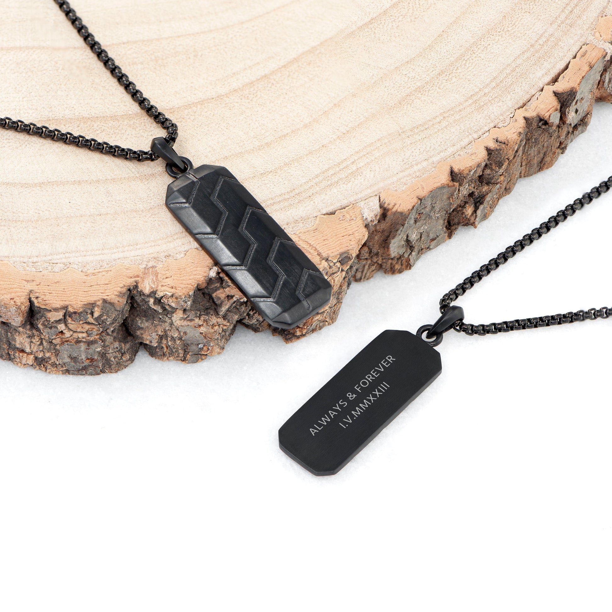 Personalized men's necklaces - Personalized Men's Tyretread Stone Necklace 