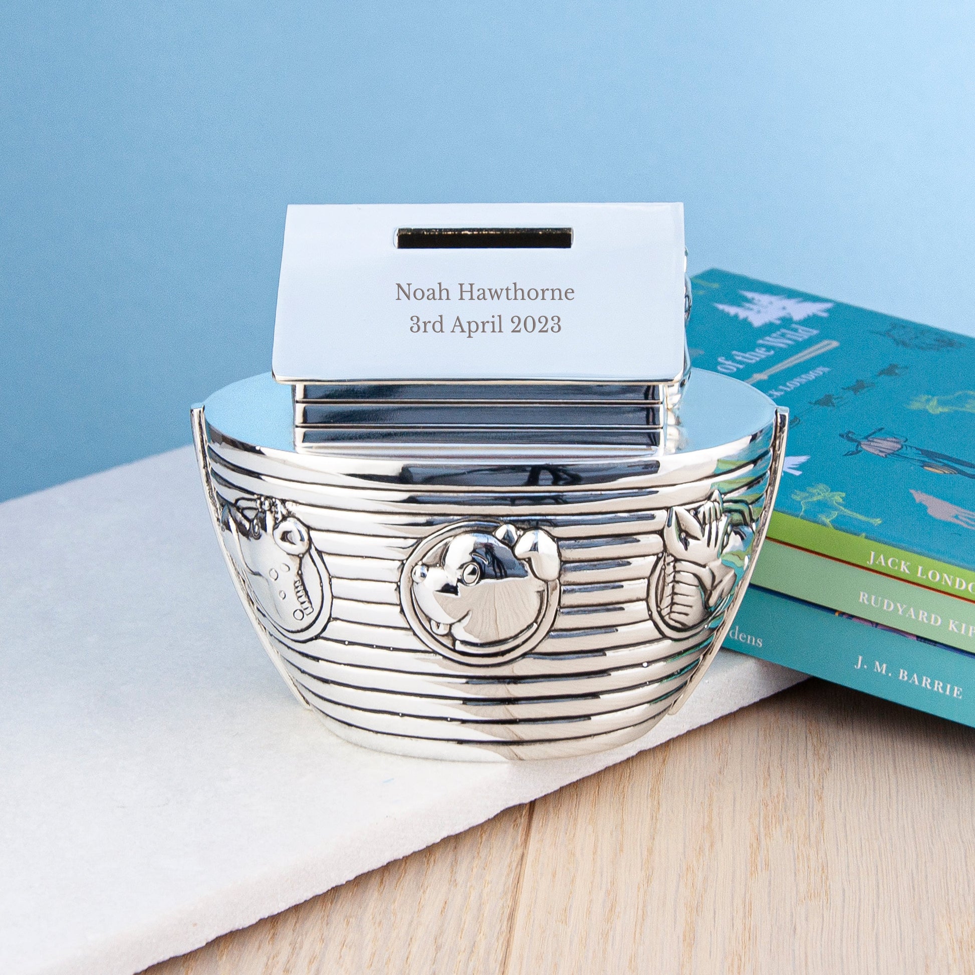 Personalized Money Boxes - Personalized Silver Plated Noah’s Ark Money Box 