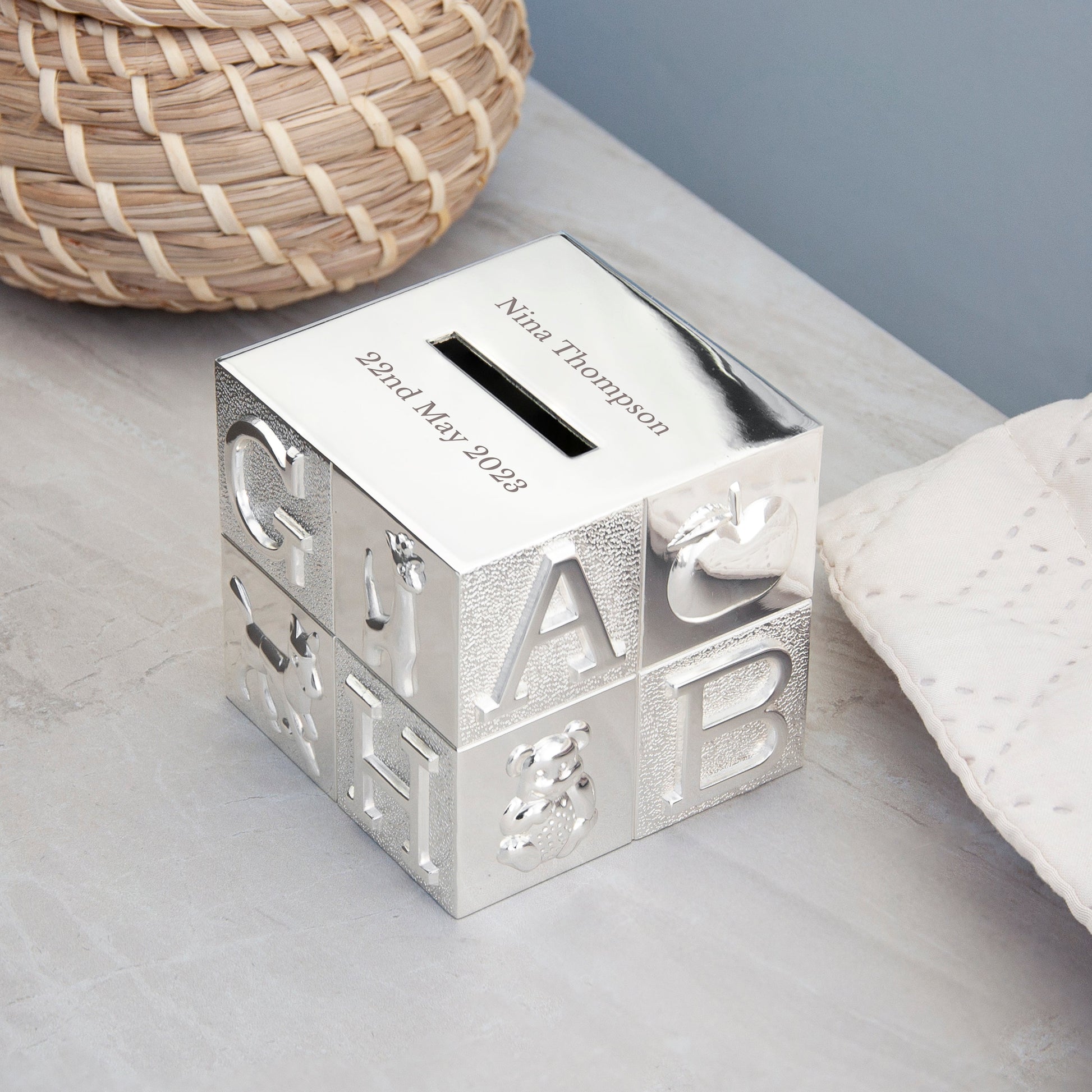 Personalized Money Boxes - Personalized Silver Plated ABC Money Box 