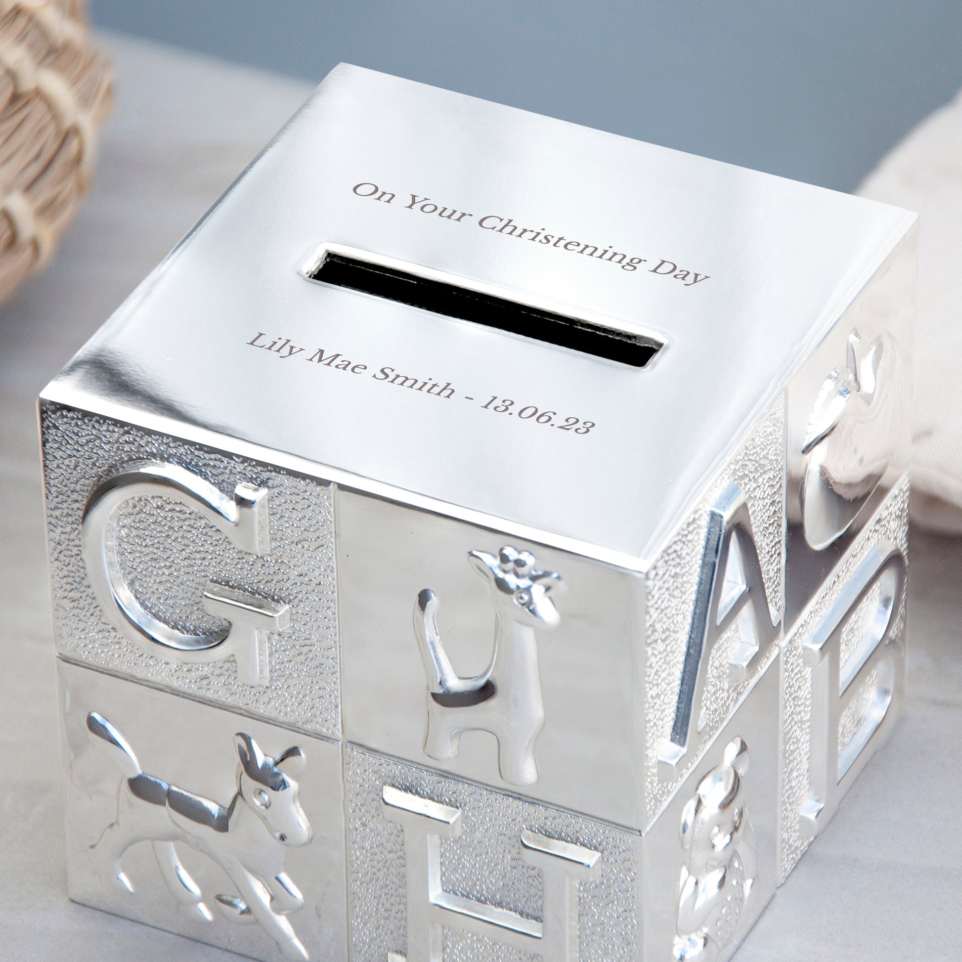Personalized Money Boxes - Personalized Silver Plated ABC Money Box 