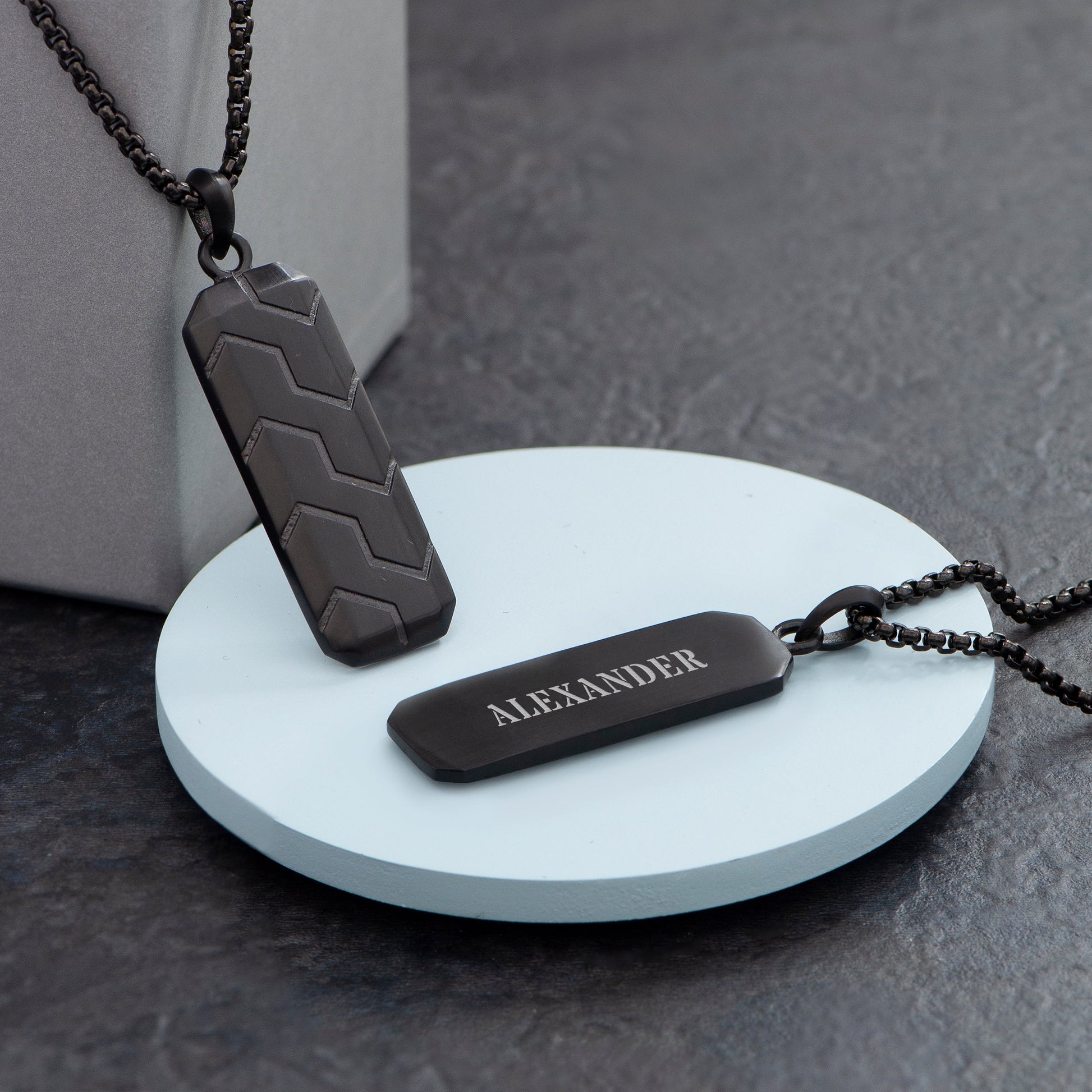 Personalized men's necklaces - Personalized Men's Black Steel Dog Tag Necklace 