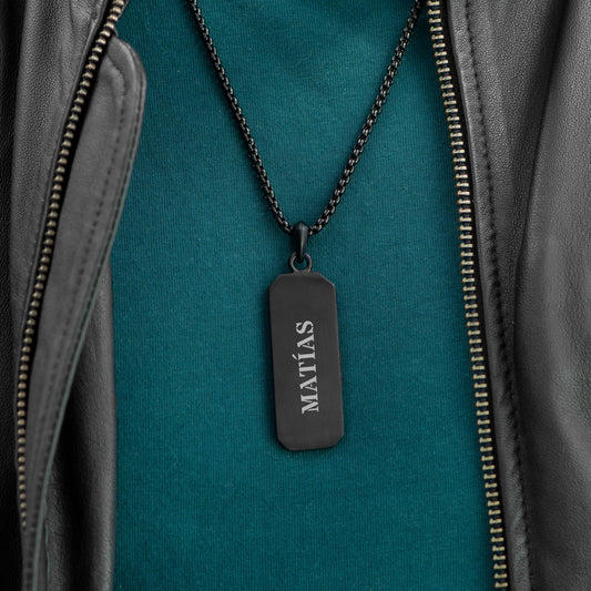 Personalized Men's Black Steel Dog Tag Necklace