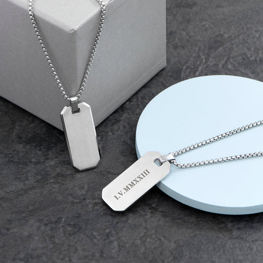 Personalized Men's Brushed Steel Dog Tag Necklace