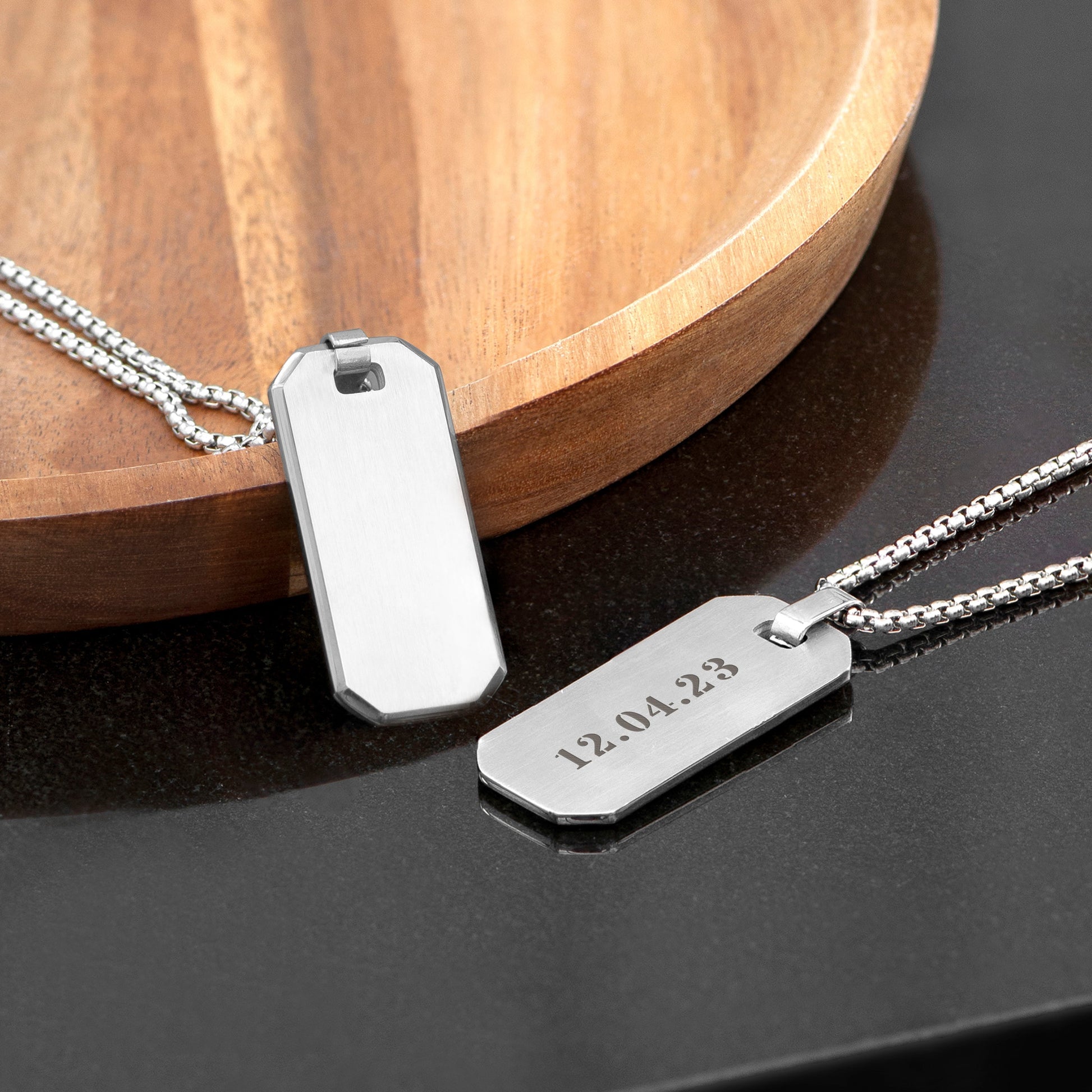 Personalized men's necklaces - Personalized Men's Brushed Steel Dog Tag Necklace 