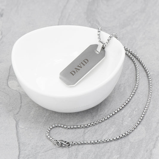 Personalized Men's Brushed Steel Dog Tag Necklace