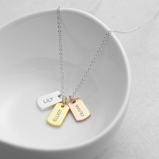 Personalized 3-tag Family Name Necklace