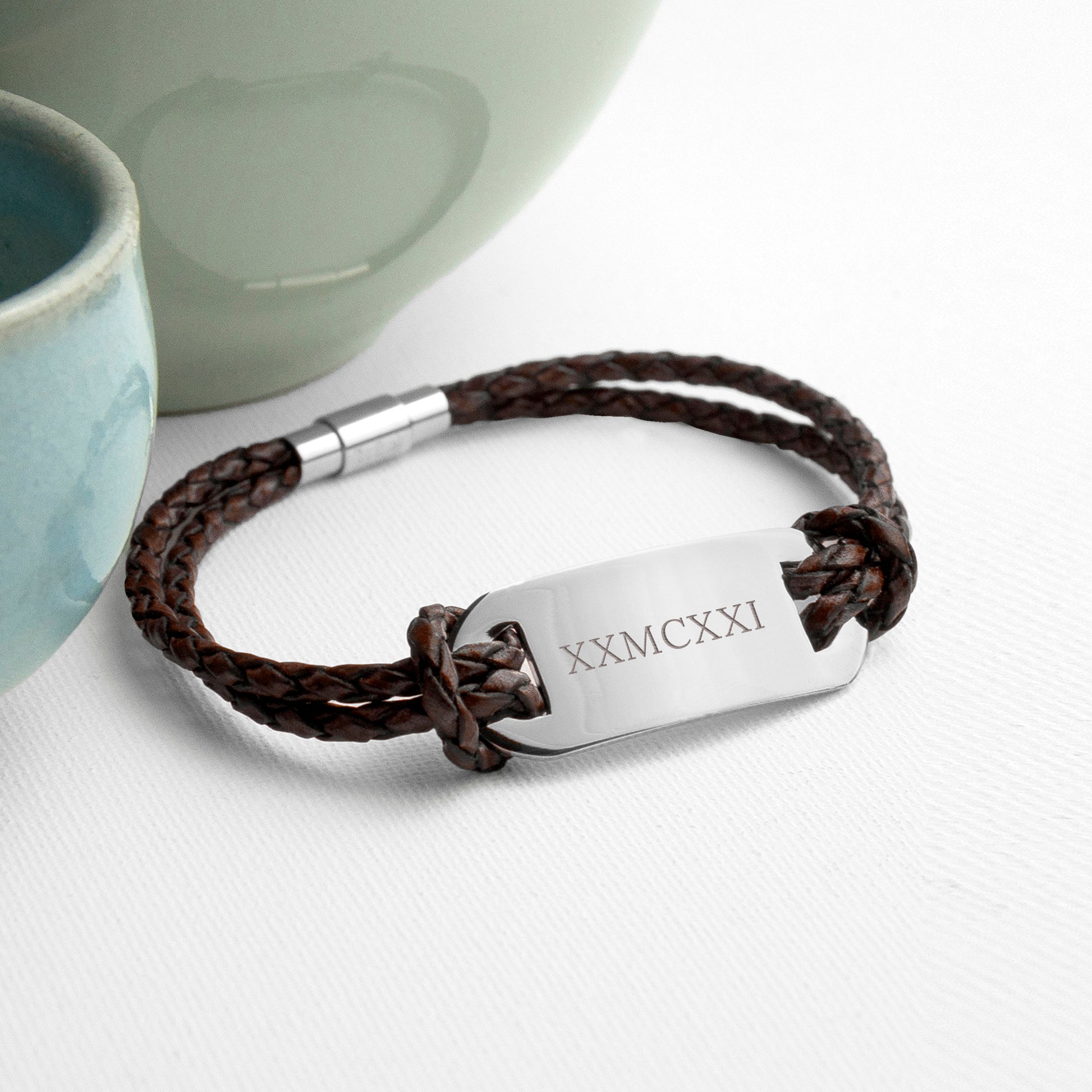 Personalized Men's Bracelets - Personalized Men's Roman Numerals Statement Leather Bracelet 