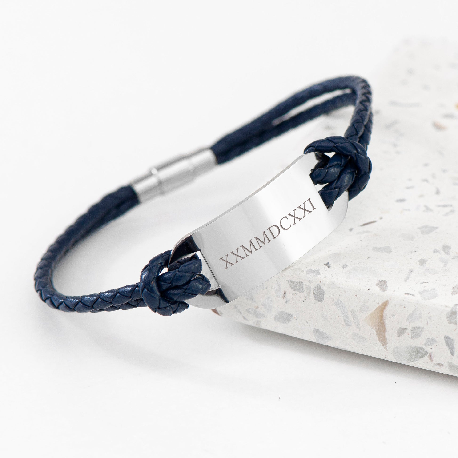 Personalized Men's Bracelets - Personalized Men's Roman Numerals Statement Leather Bracelet 