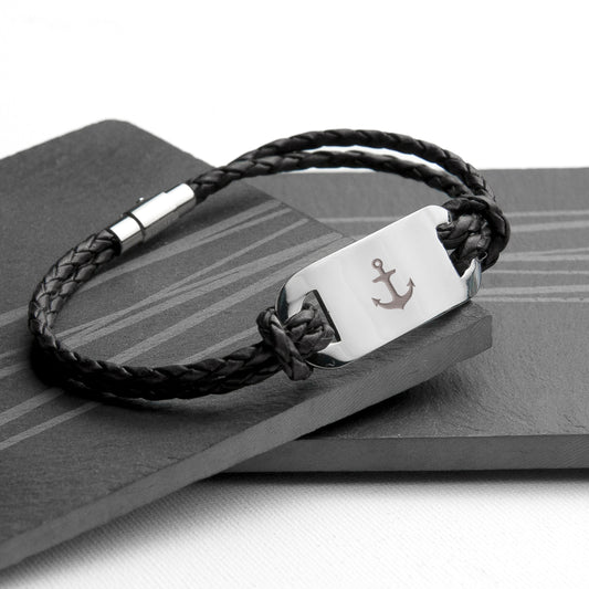 Personalized Men's Anchor Statement Leather Bracelet