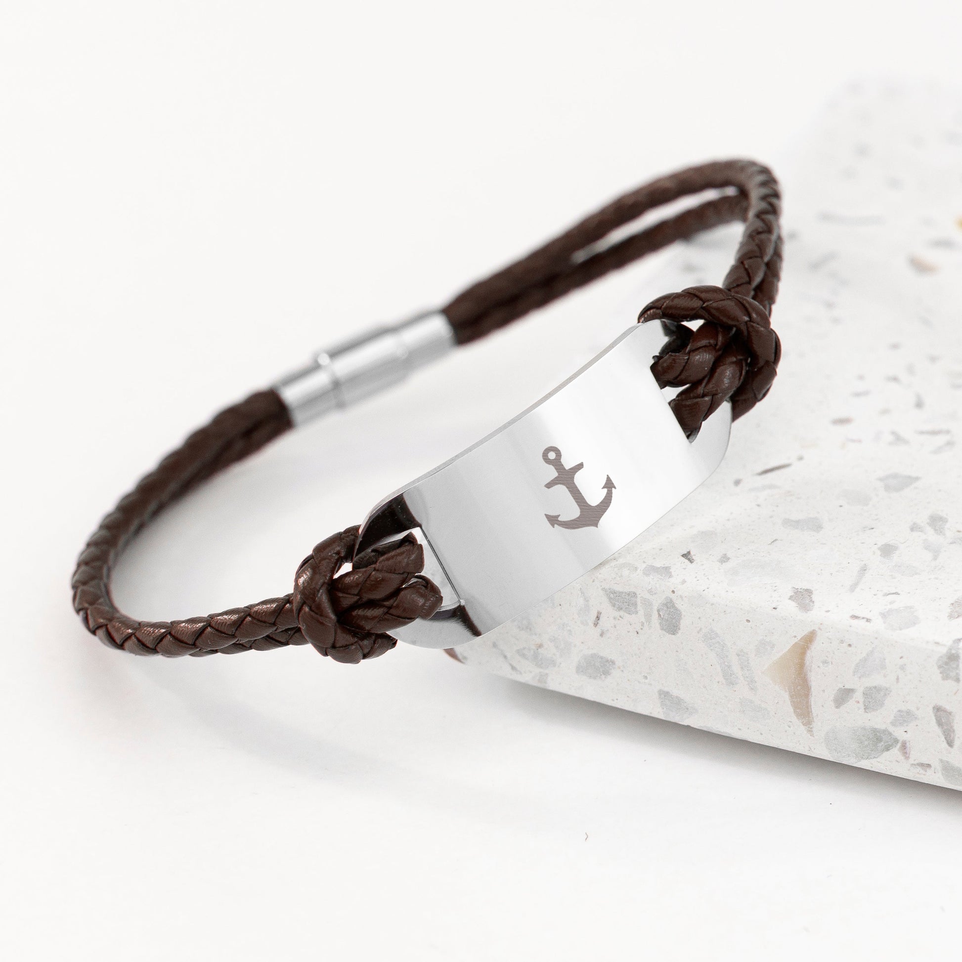 Personalized Men's Bracelets - Personalized Men's Anchor Statement Leather Bracelet 