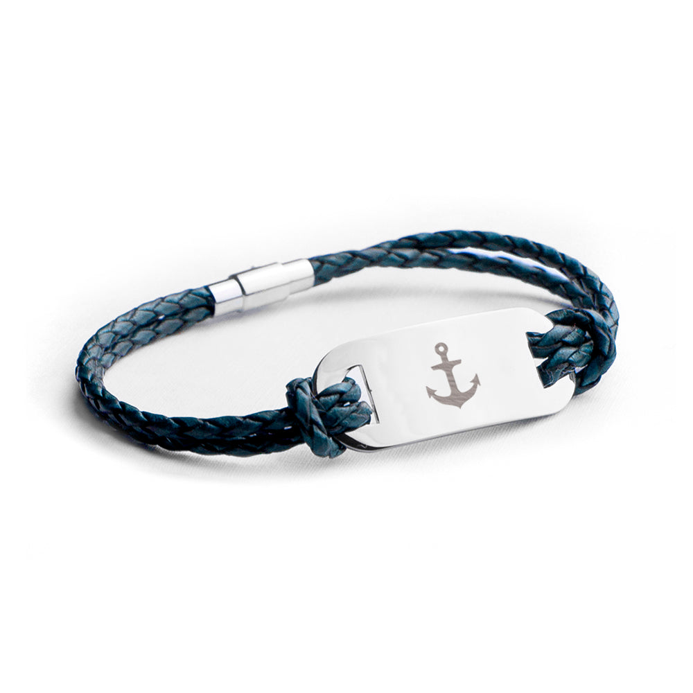 Personalized Men's Bracelets - Personalized Men's Anchor Statement Leather Bracelet 
