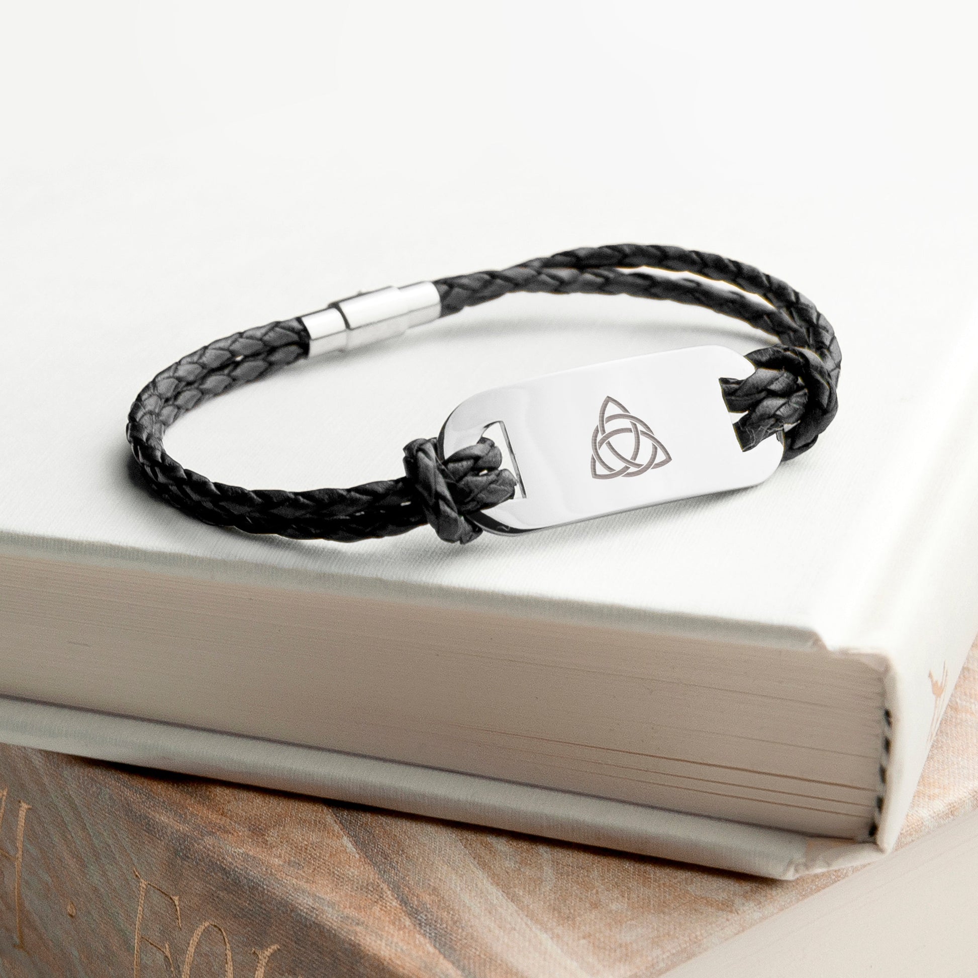 Personalized Men's Bracelets - Personalized Men's Celtic Trinity Statement Leather Bracelet 