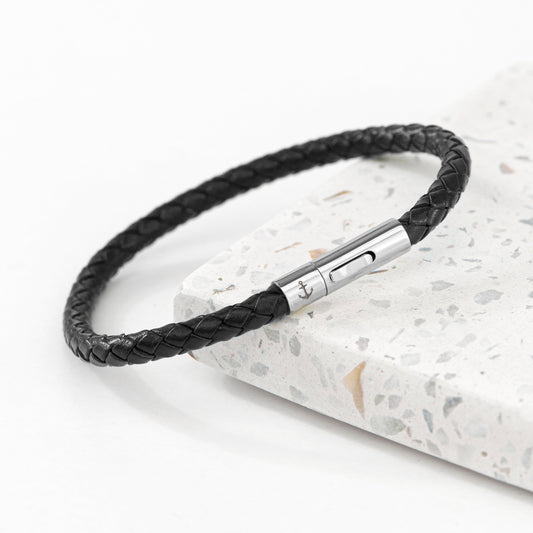 Personalized Men's Anchor Capsule Leather Bracelet