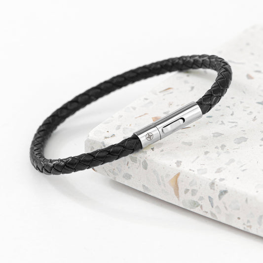 Personalized Men's Travel Compass Capsule Leather Bracelet