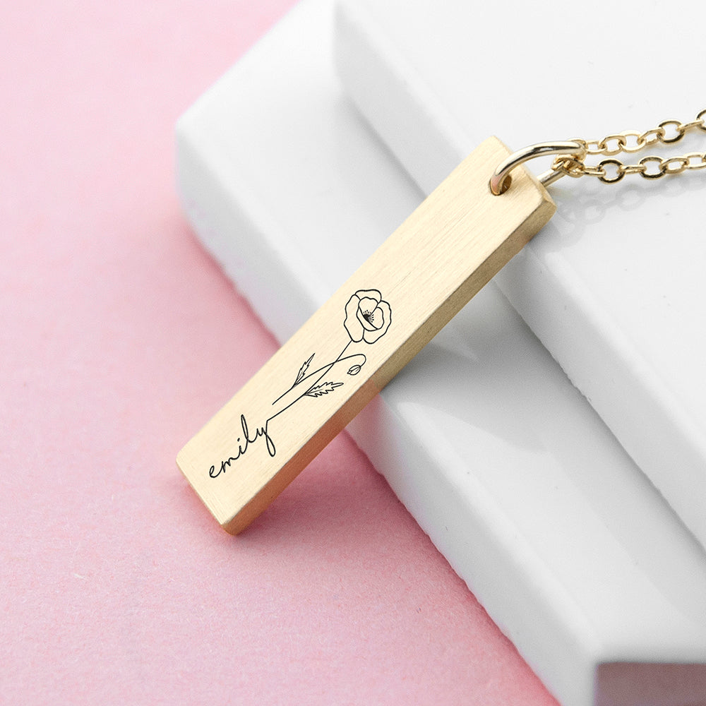 Personalized Necklaces - Personalized Birth Flower Bar Necklace 