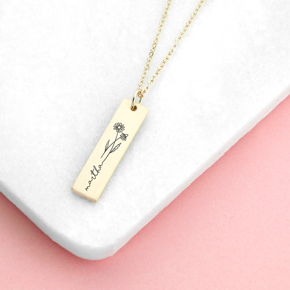 Personalized Necklaces - Personalized Birth Flower Bar Necklace 