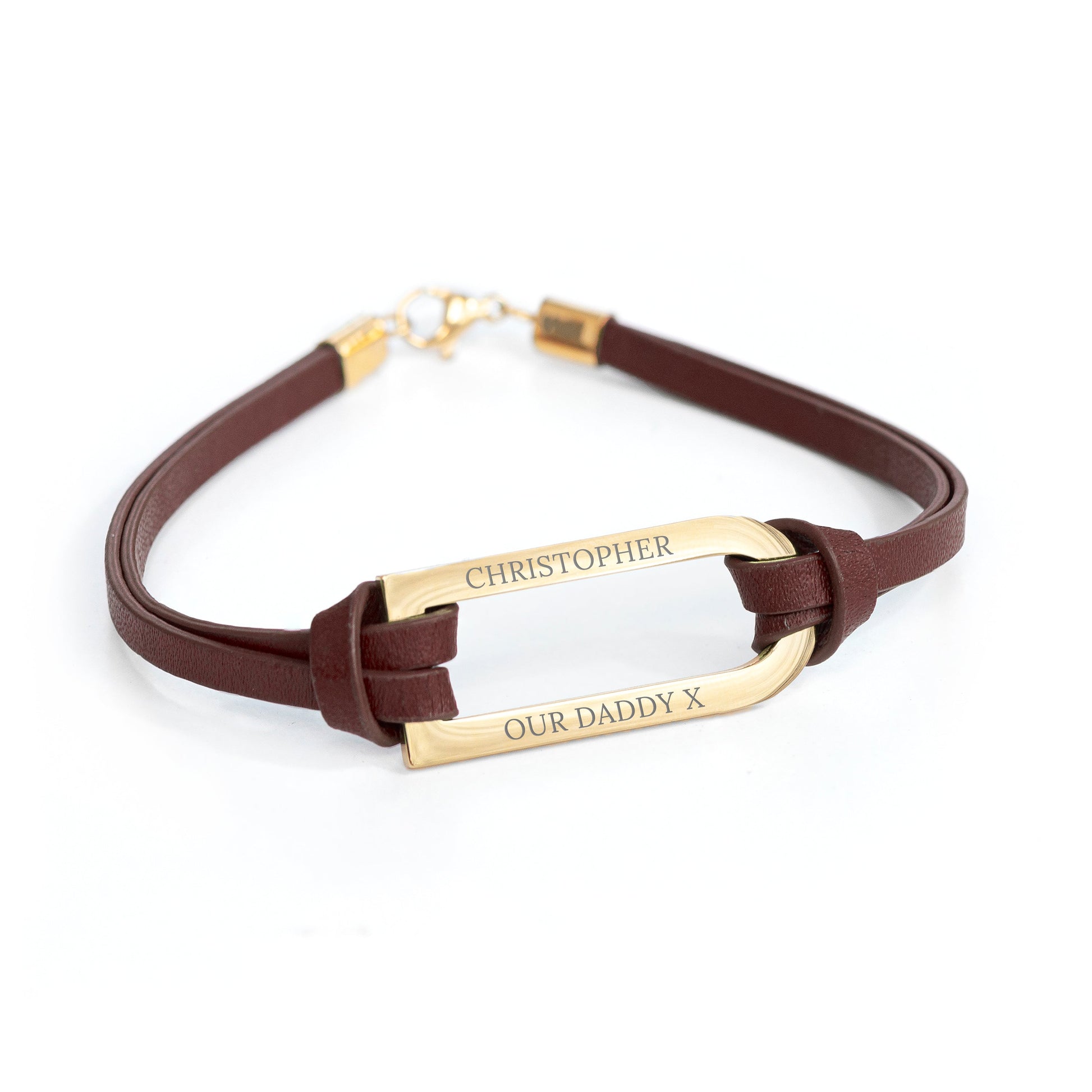 Personalized Men's Bracelets - Personalized Men's Shoreditch Gold Bar Brown Leather Bracelet 