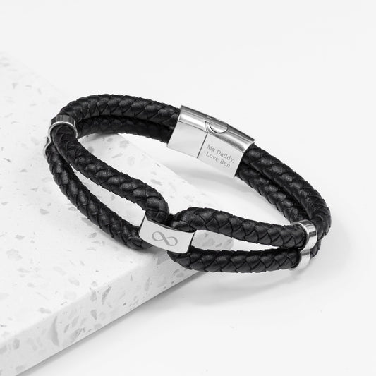 Personalized Men's Infinity Dual Leather Bracelet