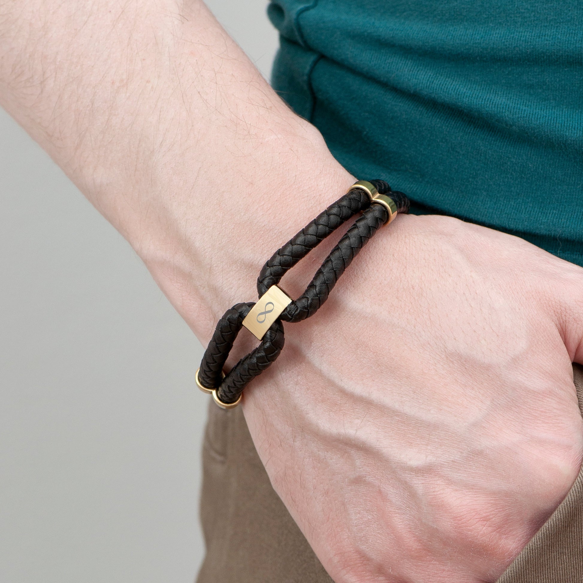 Personalized Men's Bracelets - Personalized Men's Infinity Dual Leather Bracelet 