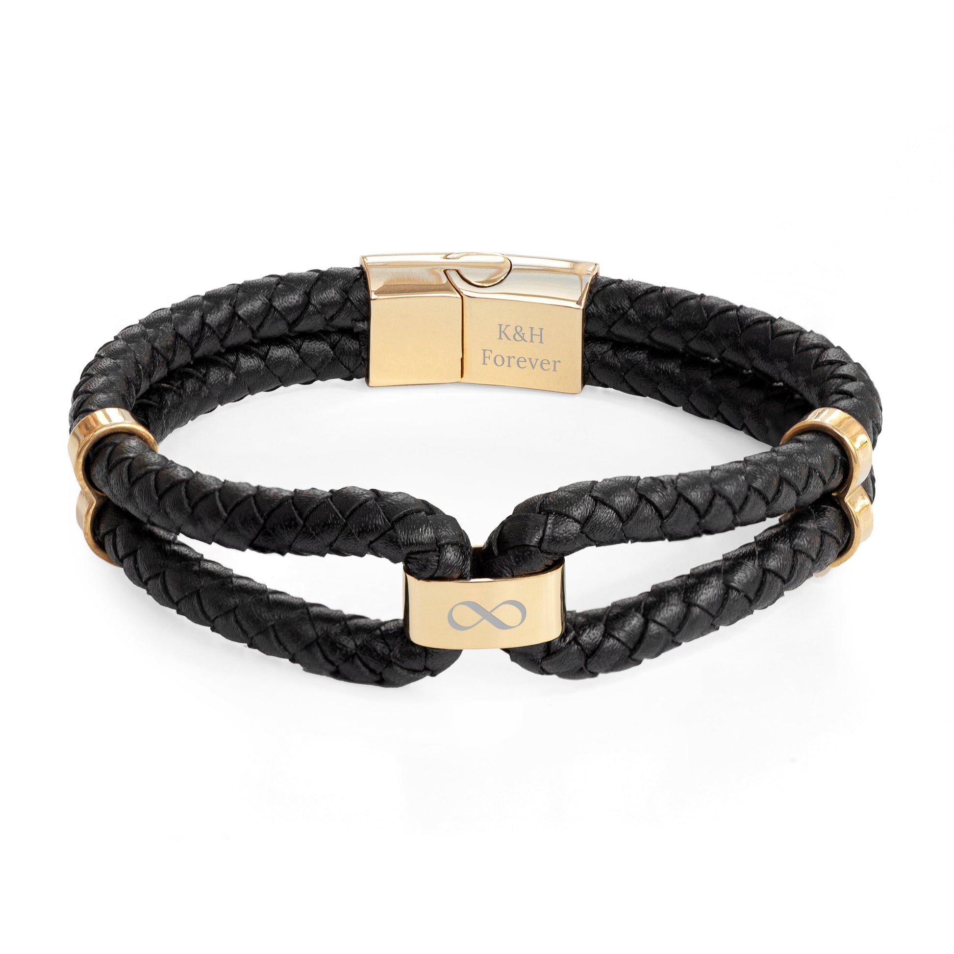 Personalized Men's Bracelets - Personalized Men's Infinity Dual Leather Bracelet 