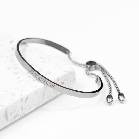 Personalized Silver Affirmation Bangle Bracelet